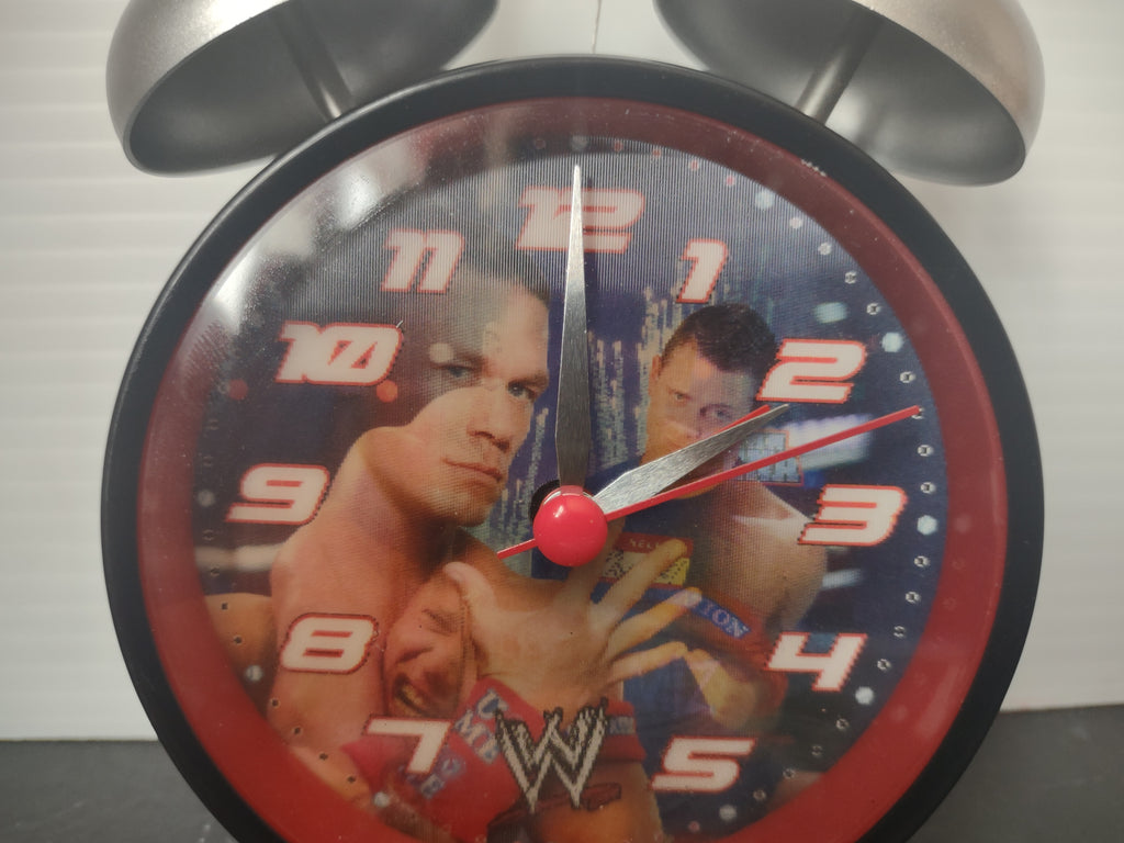 Vintage WWE Twin Bell Alarm Clock Black & Silver Wrestler John Cena [7343]
