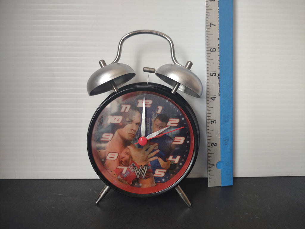 Vintage WWE Twin Bell Alarm Clock Black & Silver Wrestler John Cena [7343]