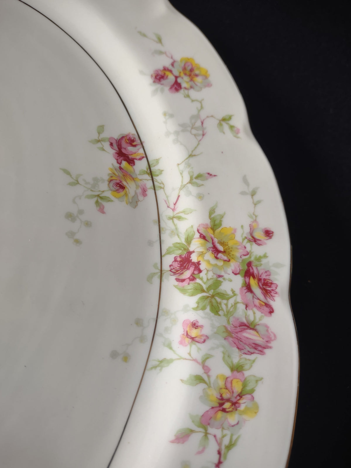 Vintage Lamberton China Dorset platter pink yellow rose detail