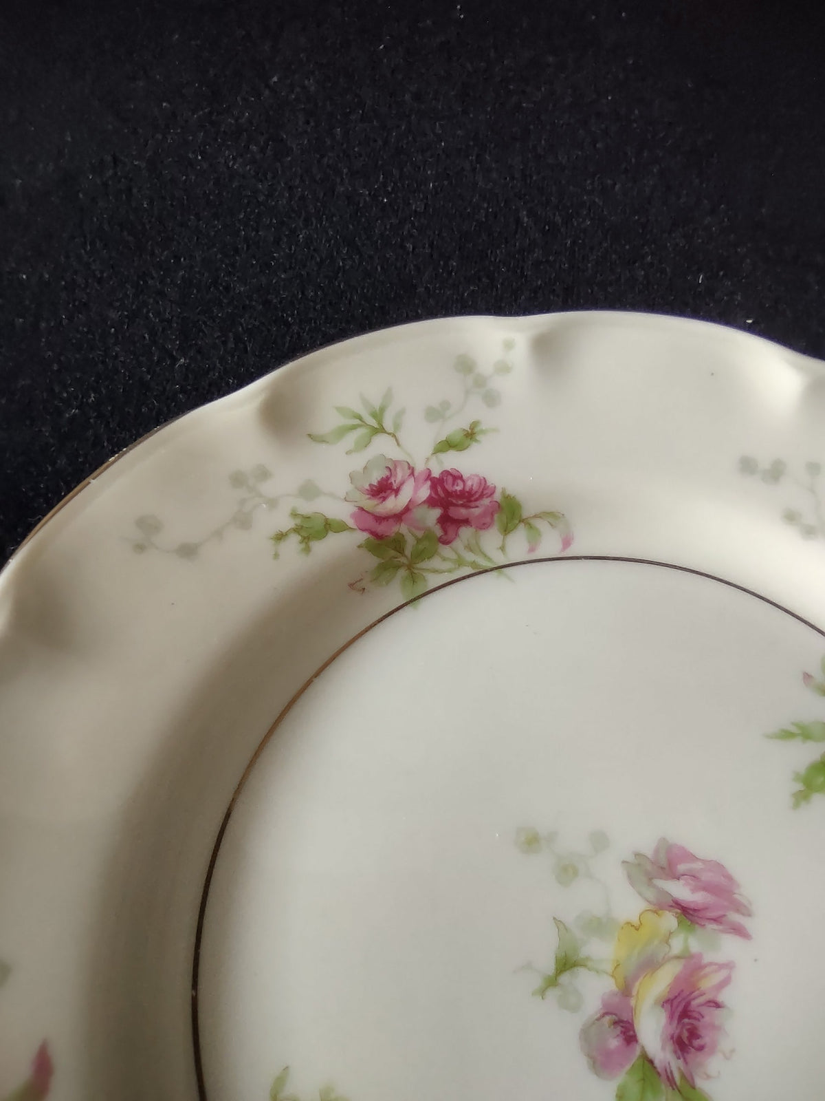 Vintage Theodore Haviland NY Dorset saucer pink rose floral detail close-up