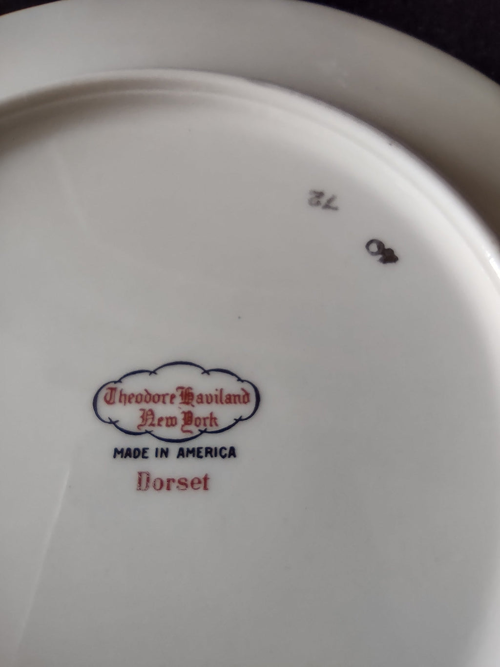 Vintage Theodore Haviland NY Huron plate pink rose floral detail close-up