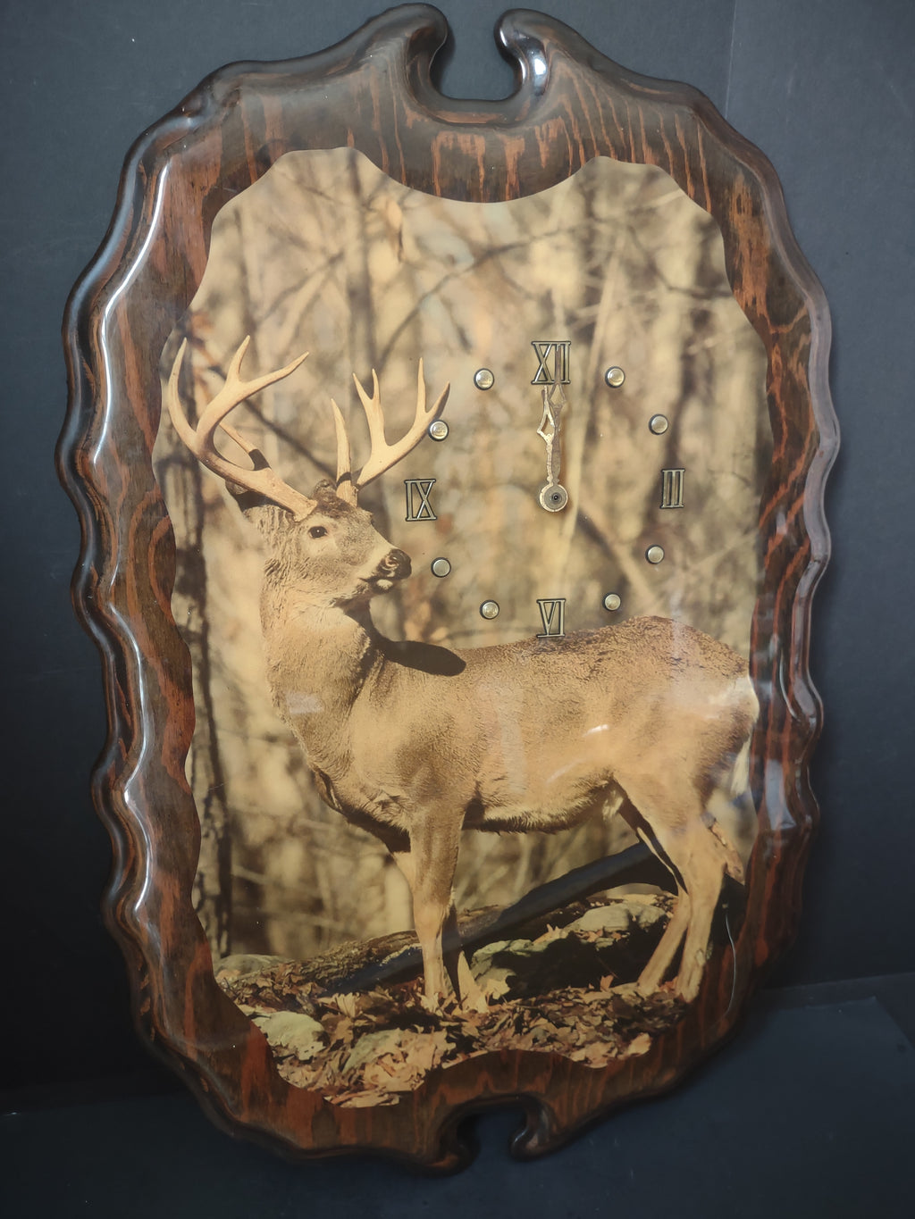 Vintage Whitetail Buck Deer Wood Plaque Wall Clock Does NOT Work[7339]