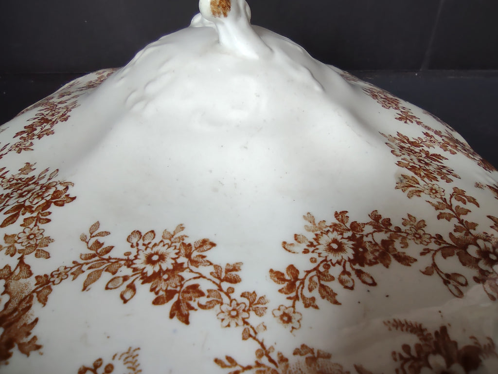 Vintage Samuel Ford & Co Festoon Brown Transferware Tureen Lid ONLY [7285]