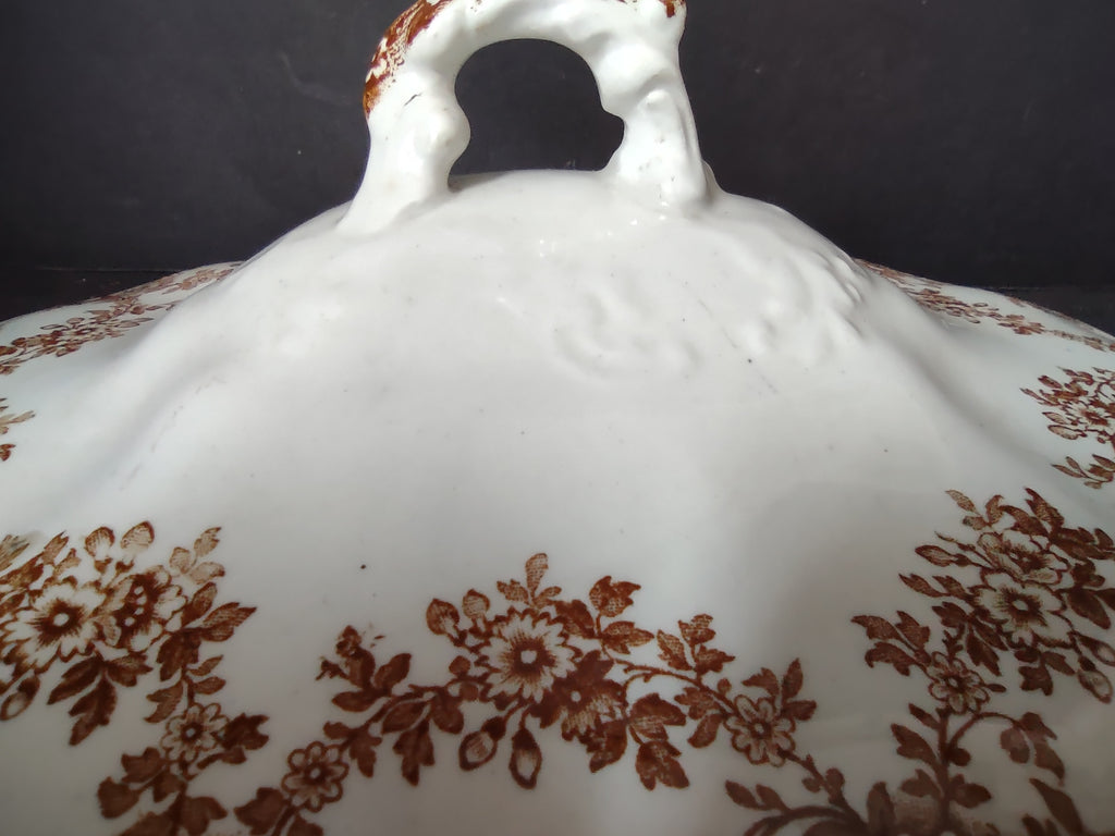 Vintage Samuel Ford & Co Festoon Brown Transferware Tureen Lid ONLY [7285]