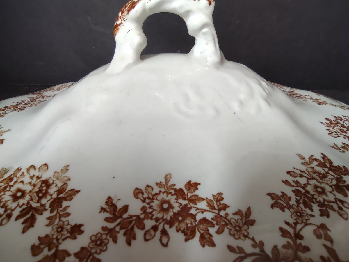 Vintage Samuel Ford & Co Festoon Brown Transferware Tureen Lid ONLY [7285]