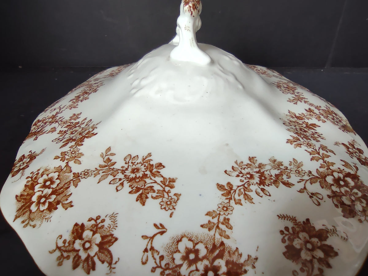 Vintage Samuel Ford & Co Festoon Brown Transferware Tureen Lid ONLY [7285]