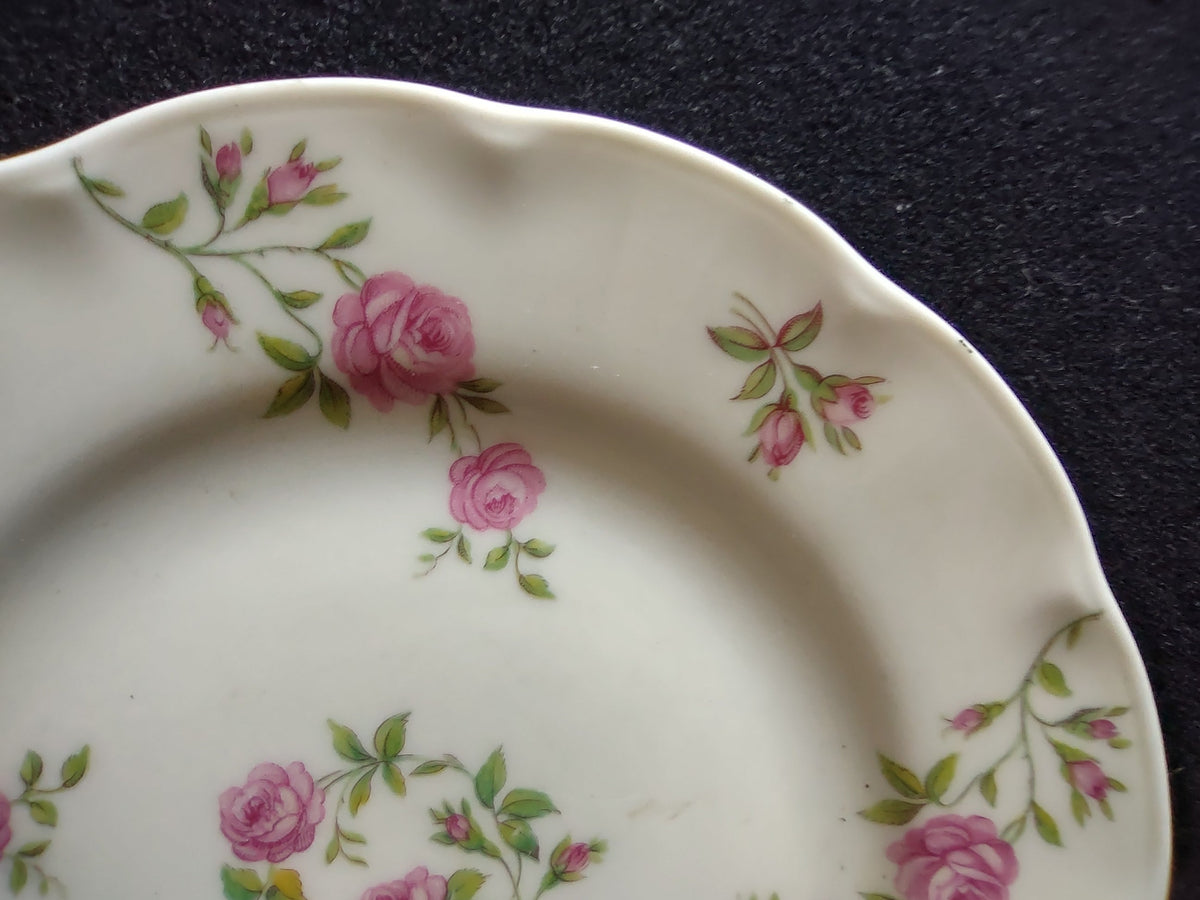 Theodore Haviland Delaware pink roses rosebuds rim detail with age discoloration