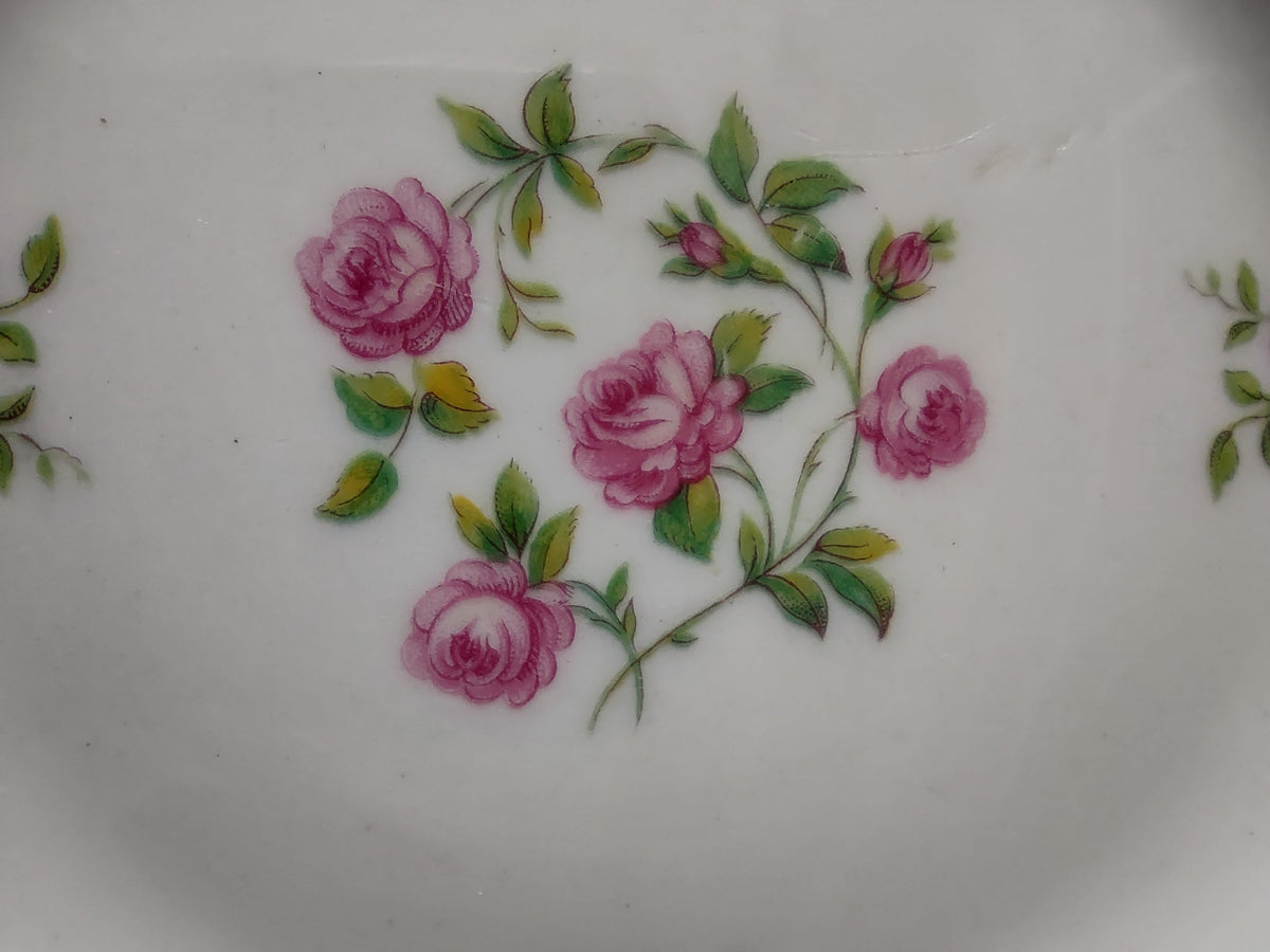Vintage Theodore Haviland New York Delaware pink roses plates set of 2 front view on stands