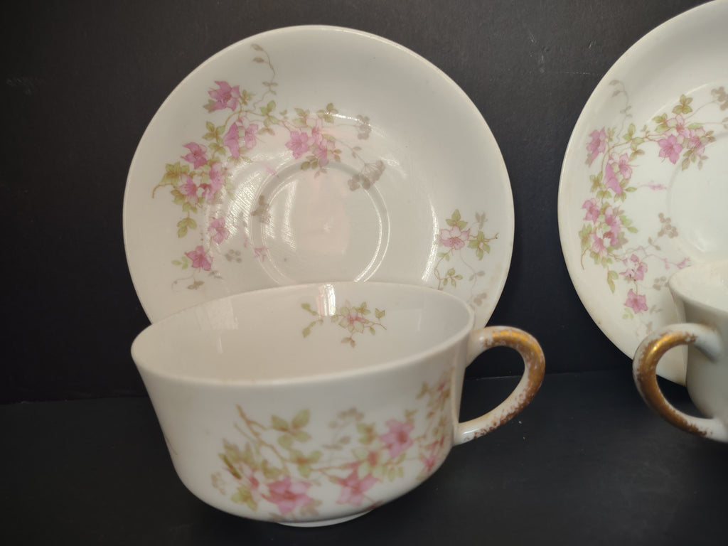 Vintage O.P.Co. Syracuse China Floral Cup & Saucer Set of 3 [7283]