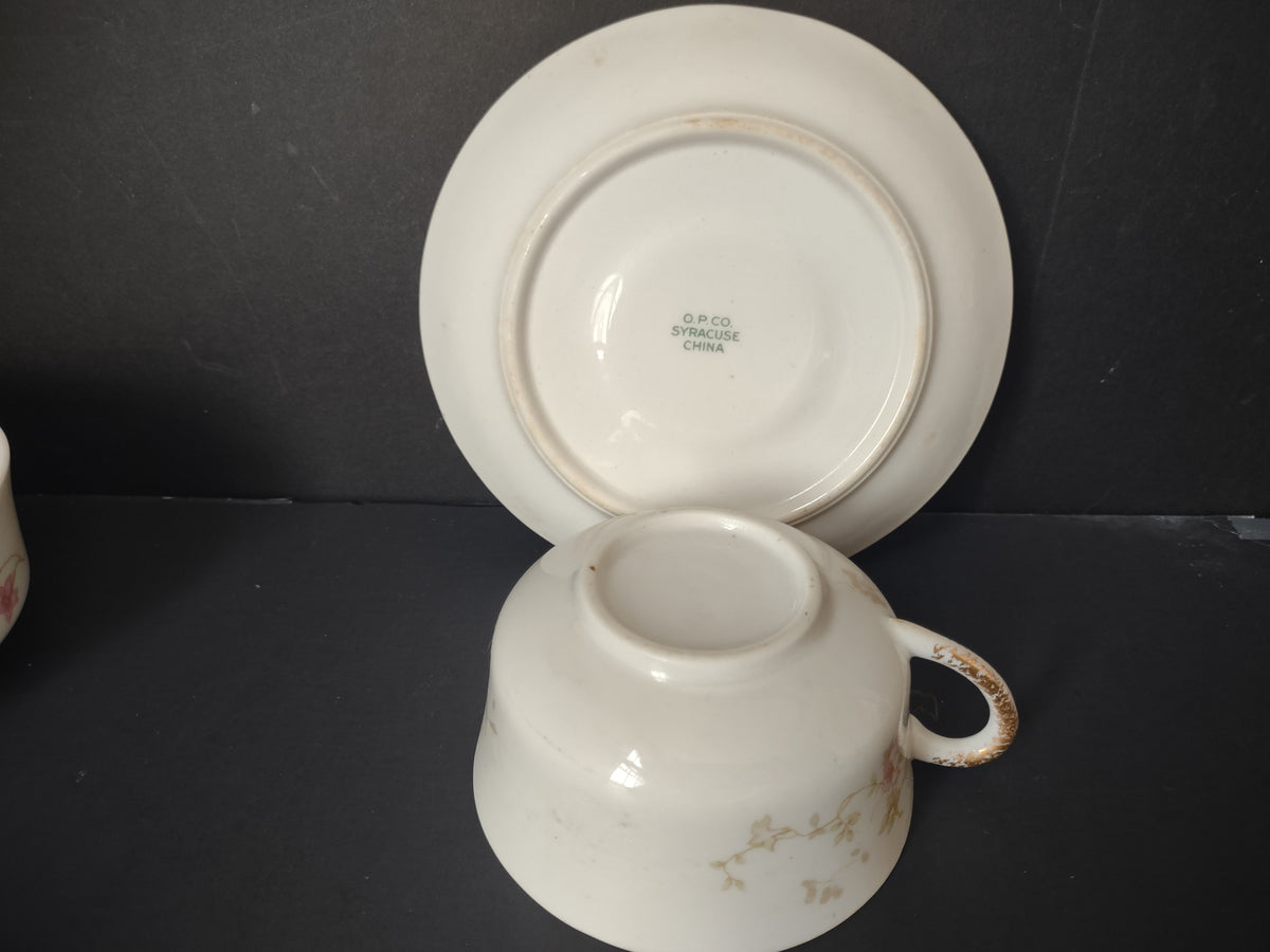 Vintage O.P.Co. Syracuse China Floral Cup & Saucer Set of 3 [7283]