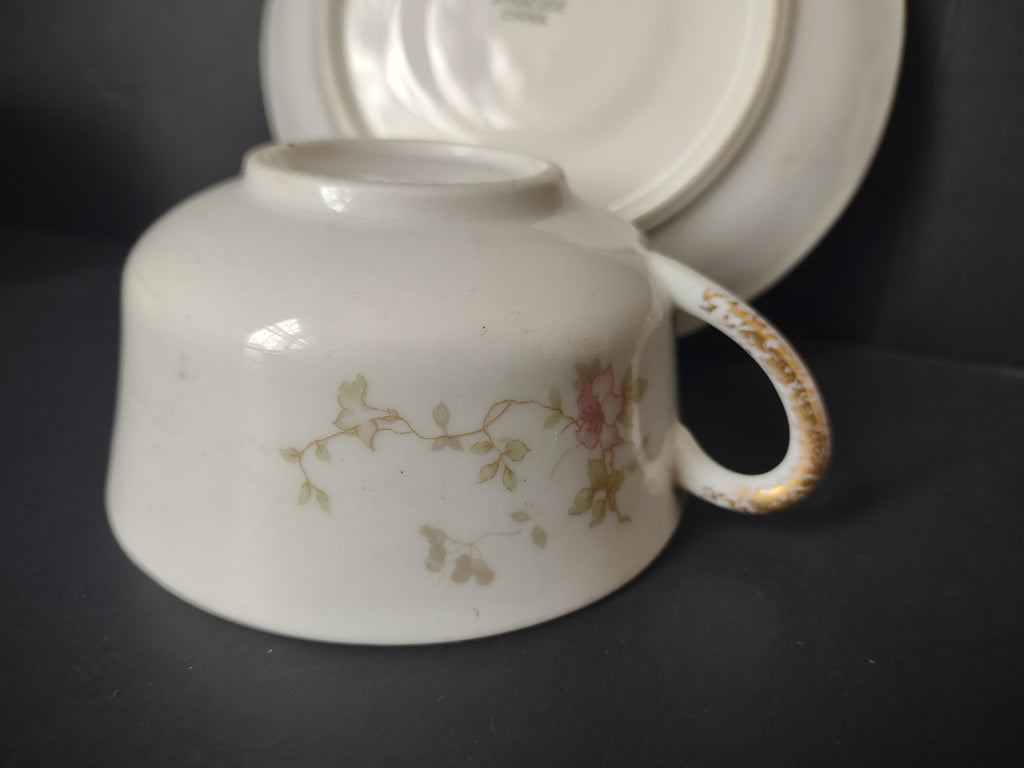 Vintage O.P.Co. Syracuse China Floral Cup & Saucer Set of 3 [7283]