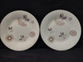 Vintage Theodore Haviland NY Meadow Lace plates set of 4, purple floral and starburst motif, platinum rim, front view