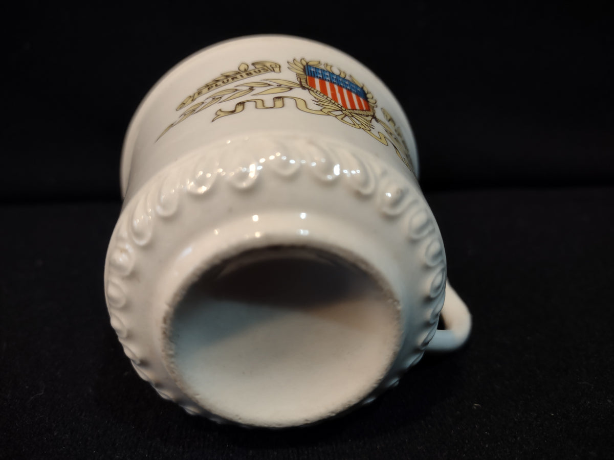 Vintage E Pluribus Unum Patriotic Crest SMALL Espresso Cup White Porcelain Gold Rim [7279]