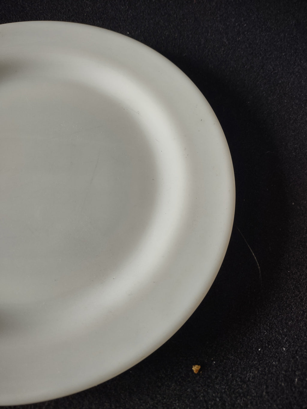 Close-up of embossed white-on-white maker's mark on back of porcelain plate