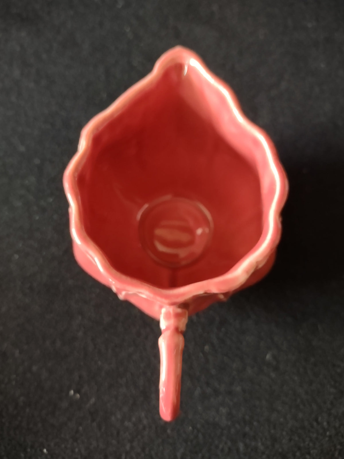 Vintage pink tulip creamer bottom view showing unglazed foot ring