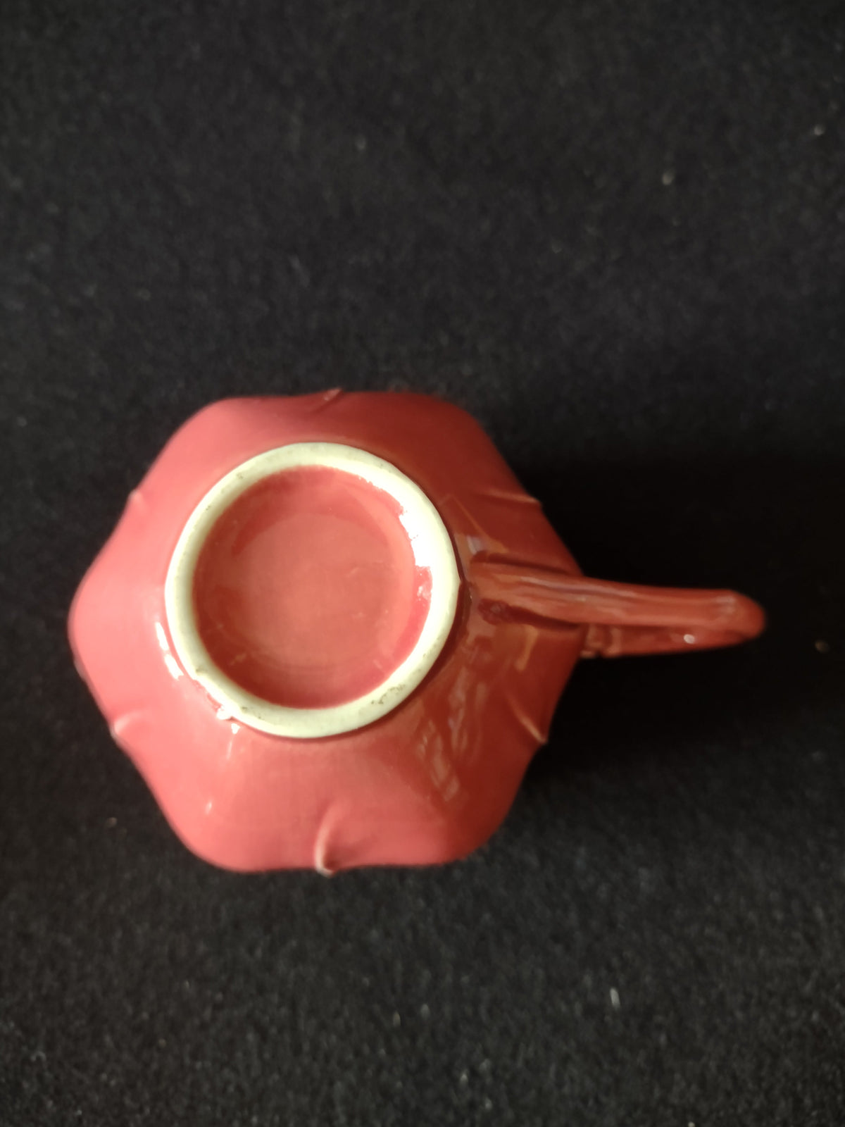 Vintage pink tulip creamer and open sugar bowl set, front view showing tulip petal molded design in dusty rose glaze
