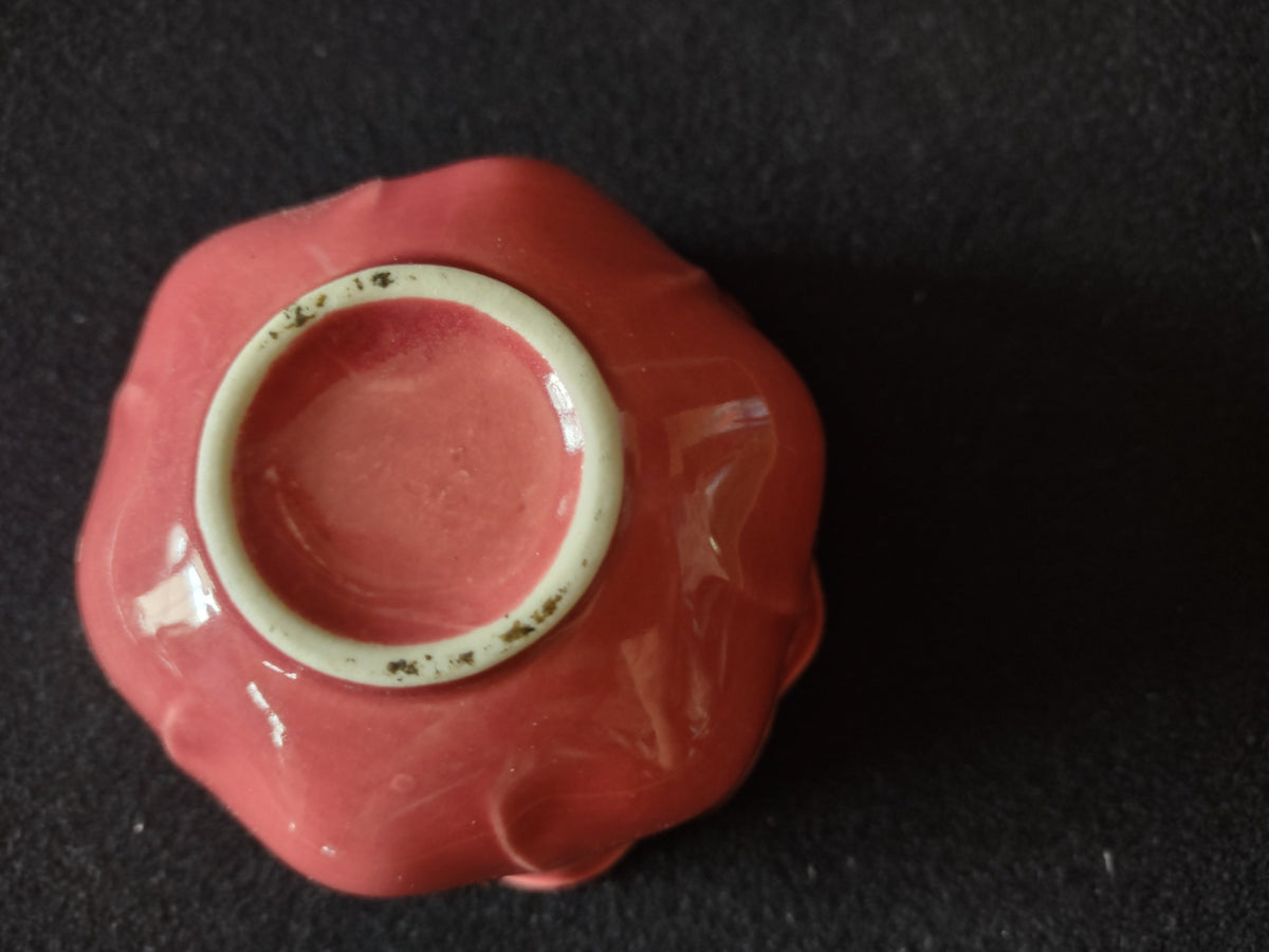 Vintage pink tulip creamer top-down view showing spout and interior