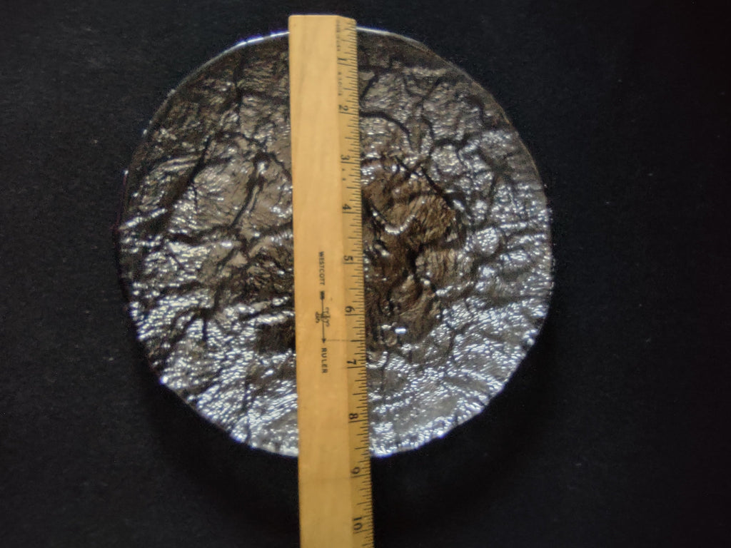 JSG Oceana bronze black art glass plate - full front view on display stand