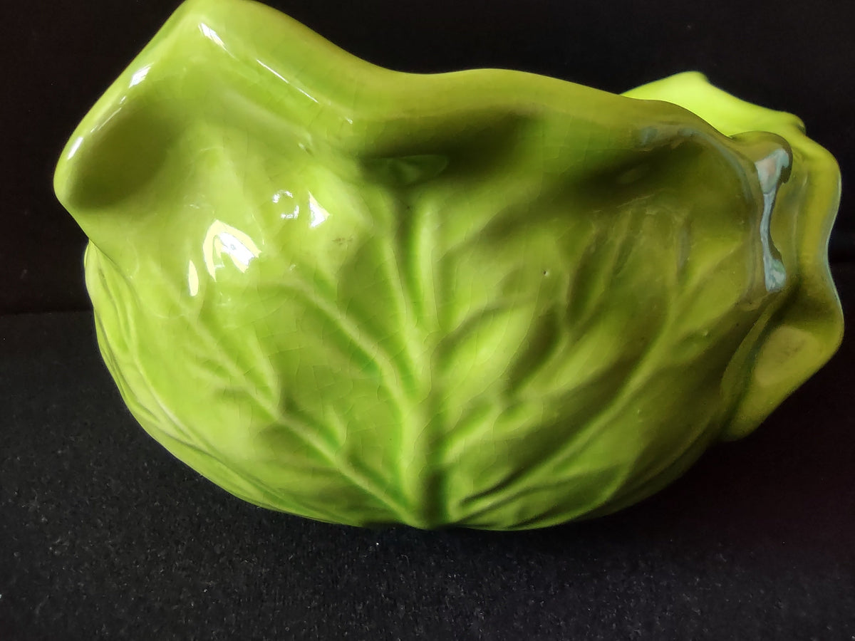 Holland Mold cabbage leaf ceramic bowl - side view showing leaf vein texture