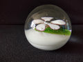 Vintage Art Glass Flower Paperweight White & Green Floral Dome [7308]