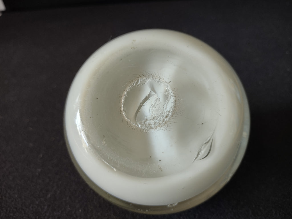 Vintage Art Glass Flower Paperweight White & Green Floral Dome [7308]