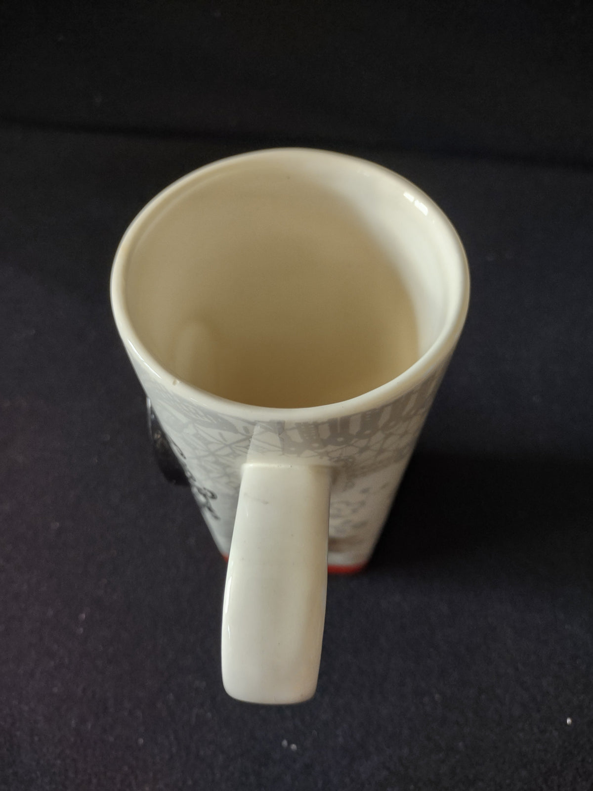Vintage Hallmark Baroque Scrollwork Photo Frame Latte Mug - top view showing interior and handle