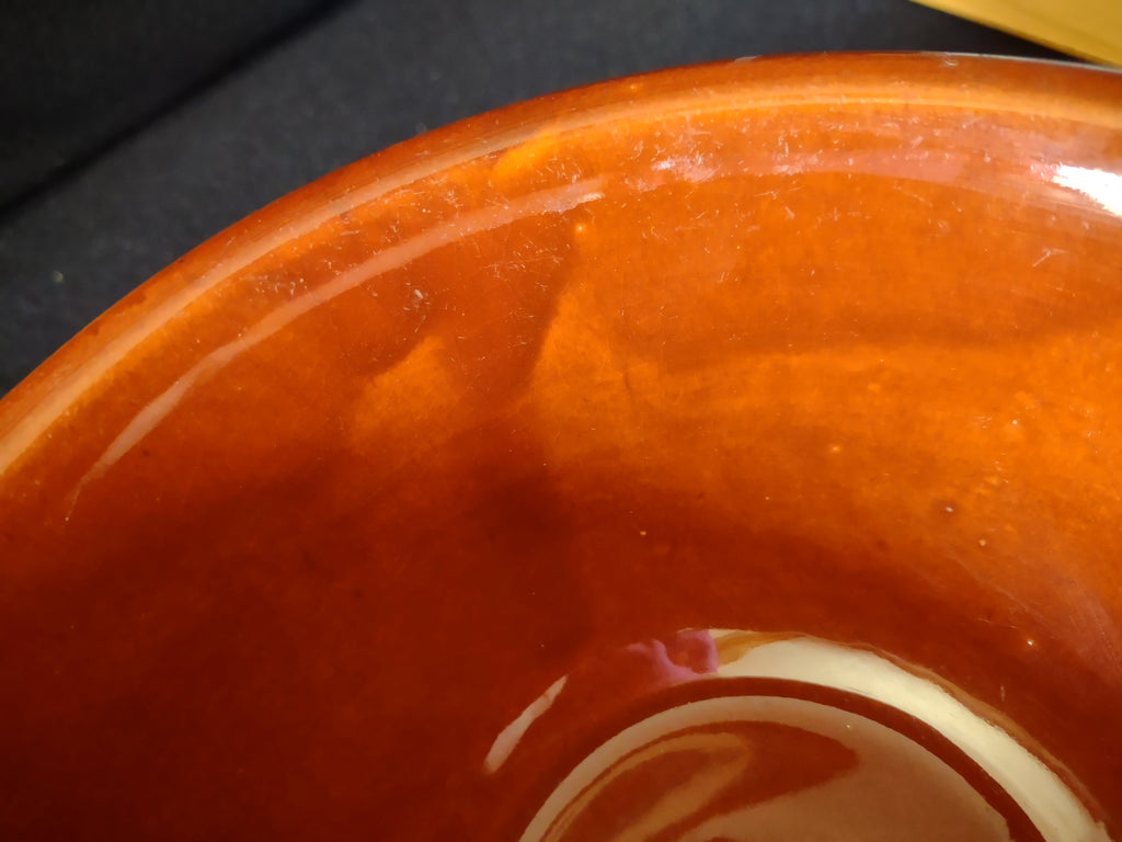 Vintage Hull Pottery mixing bowl interior close-up