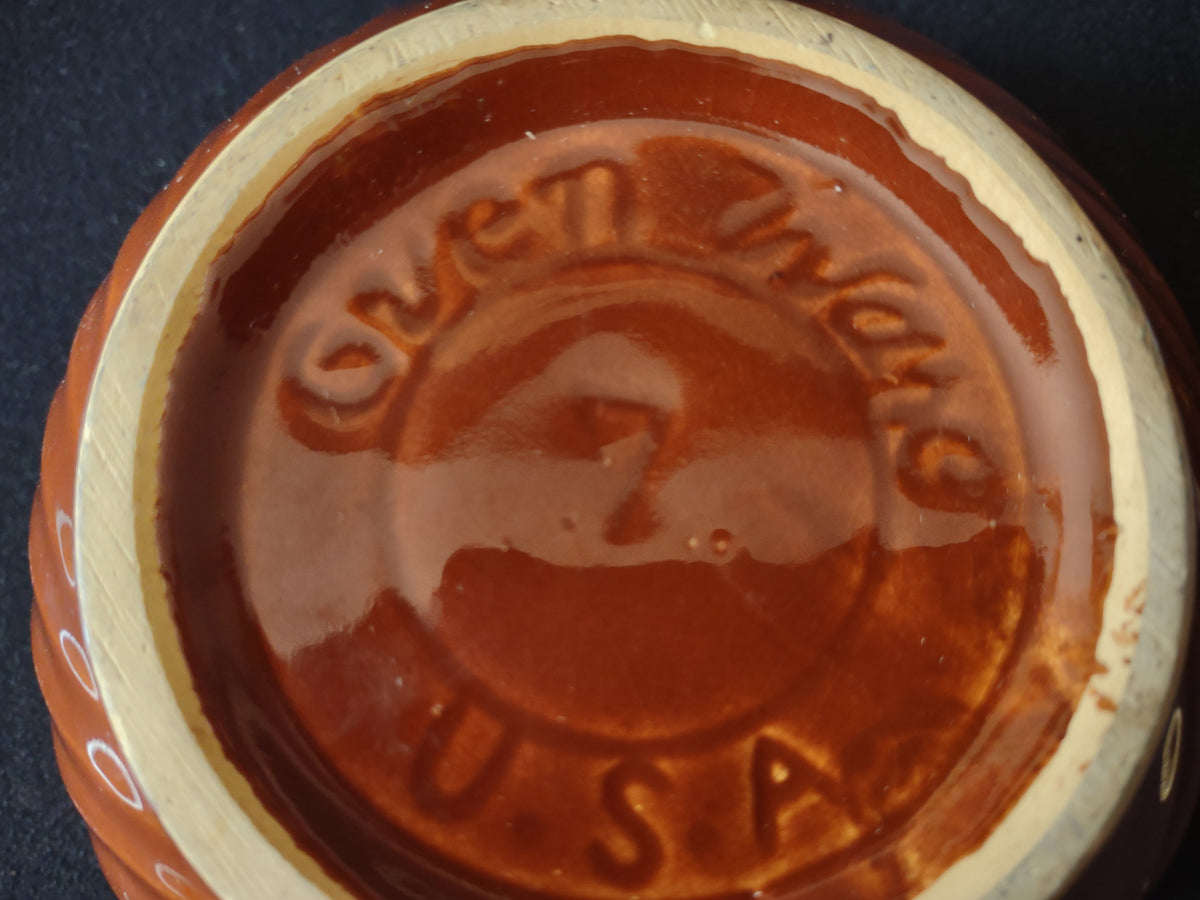 Vintage Hull Pottery orange brown swirl mixing bowl, full view