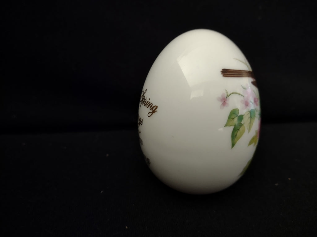 Avon Collectibles porcelain egg spring sentiment script side view