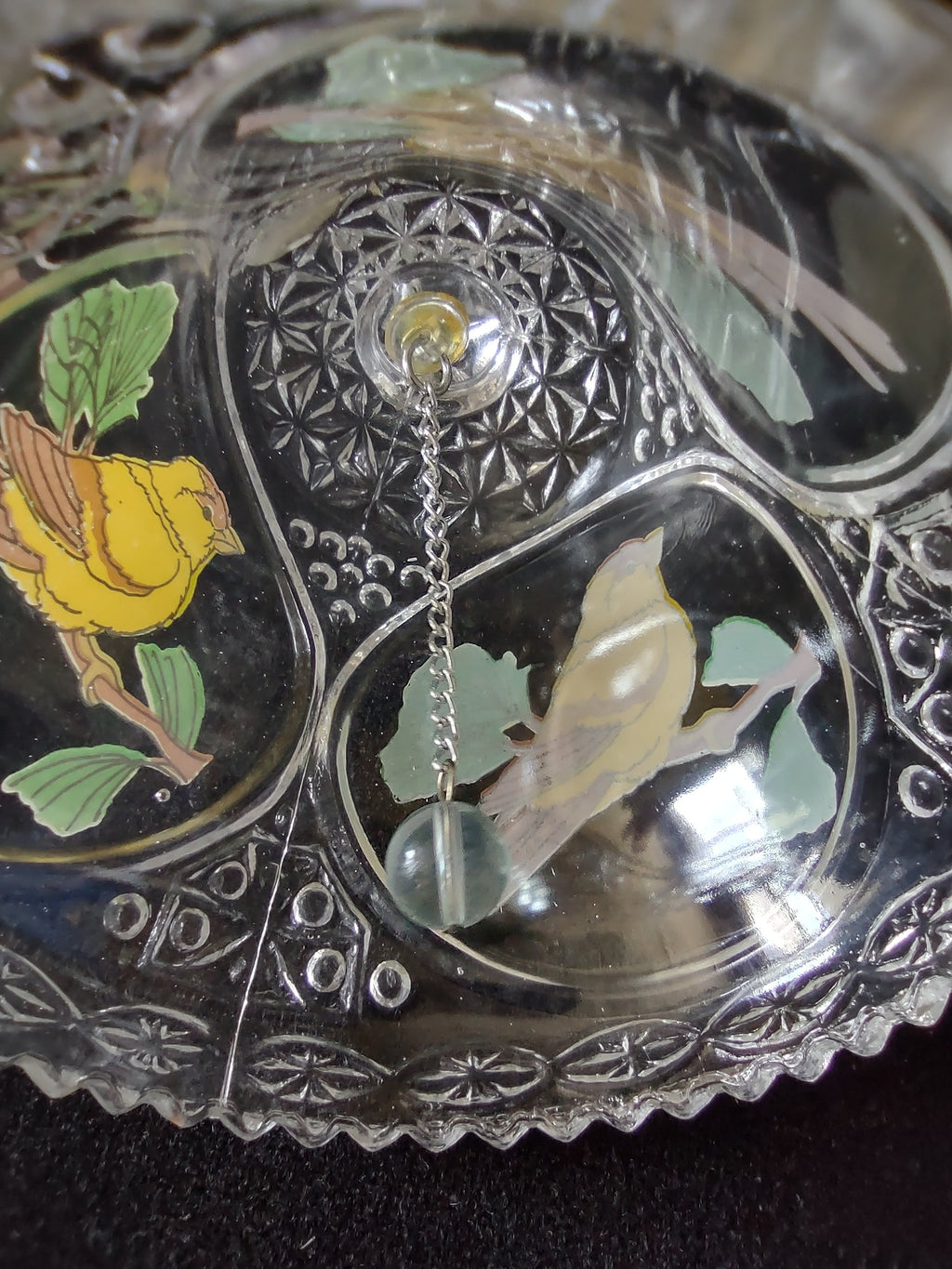 Large yellow songbird hand-painted enamel motif on crystal bell body