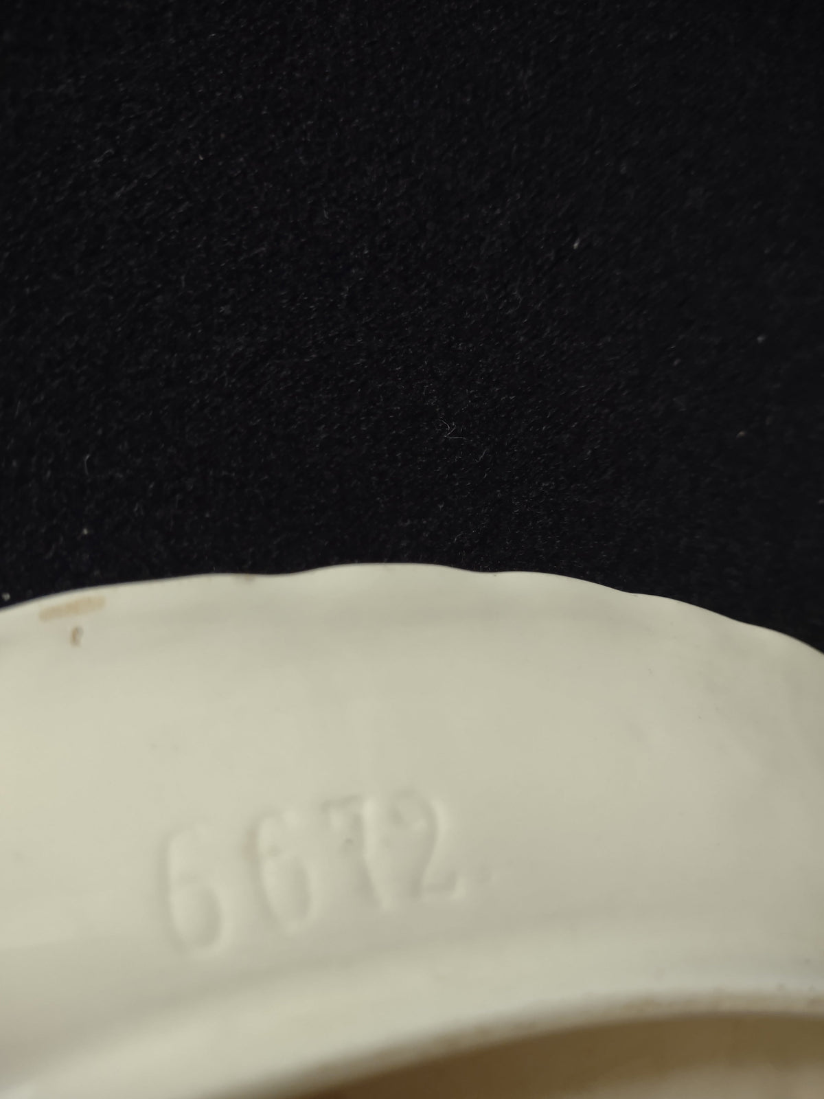 Vintage Greek Pottery Cabbage Leaf Tray - foot rim showing embossed mold number 6672