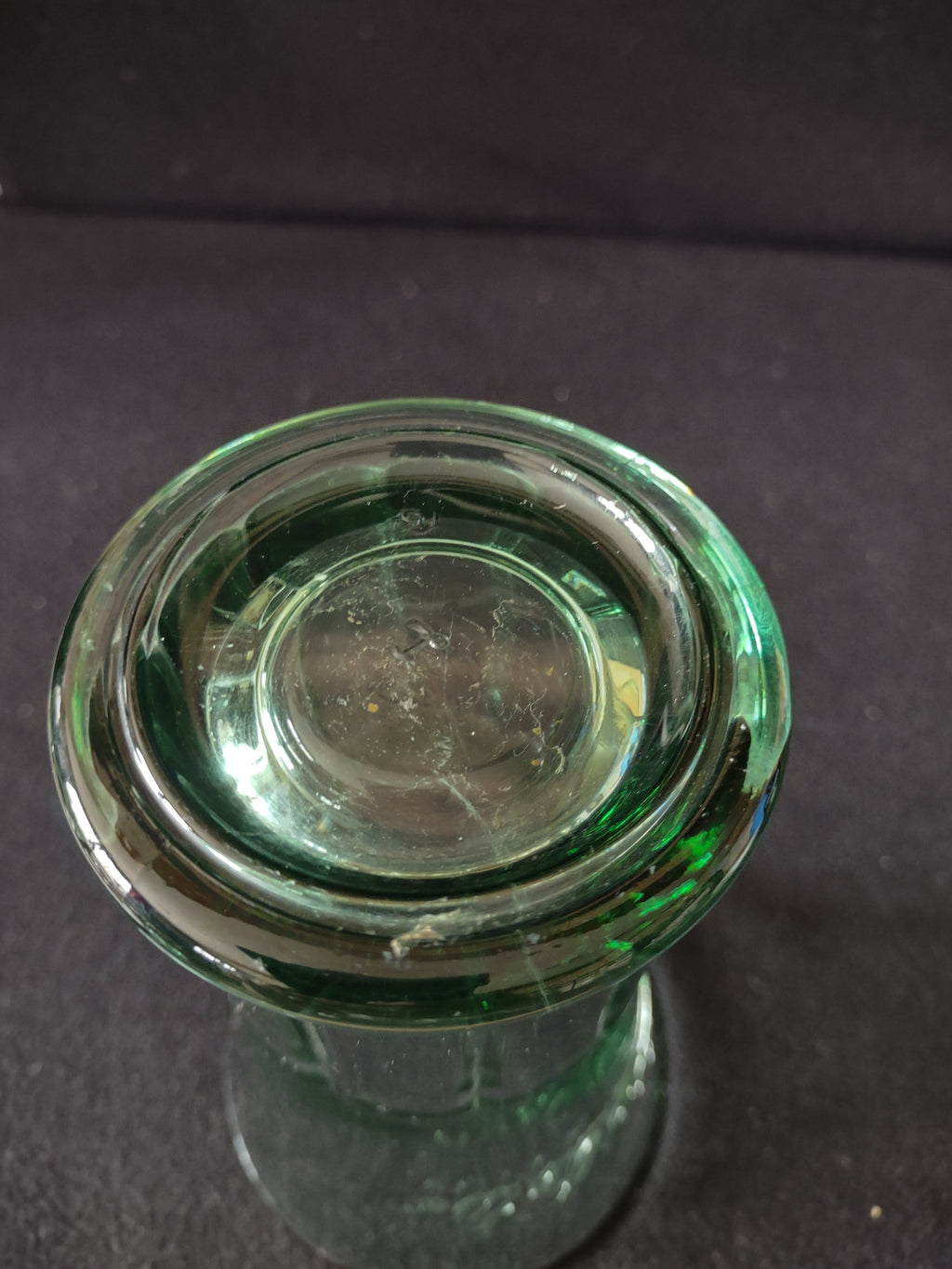 Vintage Coca-Cola green glass tumbler - top view looking down into fluted interior