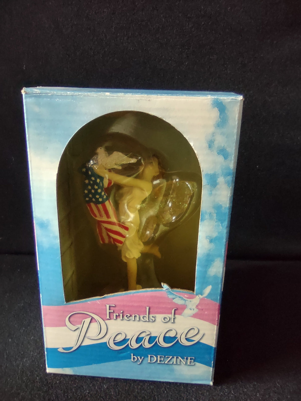 Vintage Dezine Friends of Peace box insert showing poem and Friends of Peace by Dezine branding