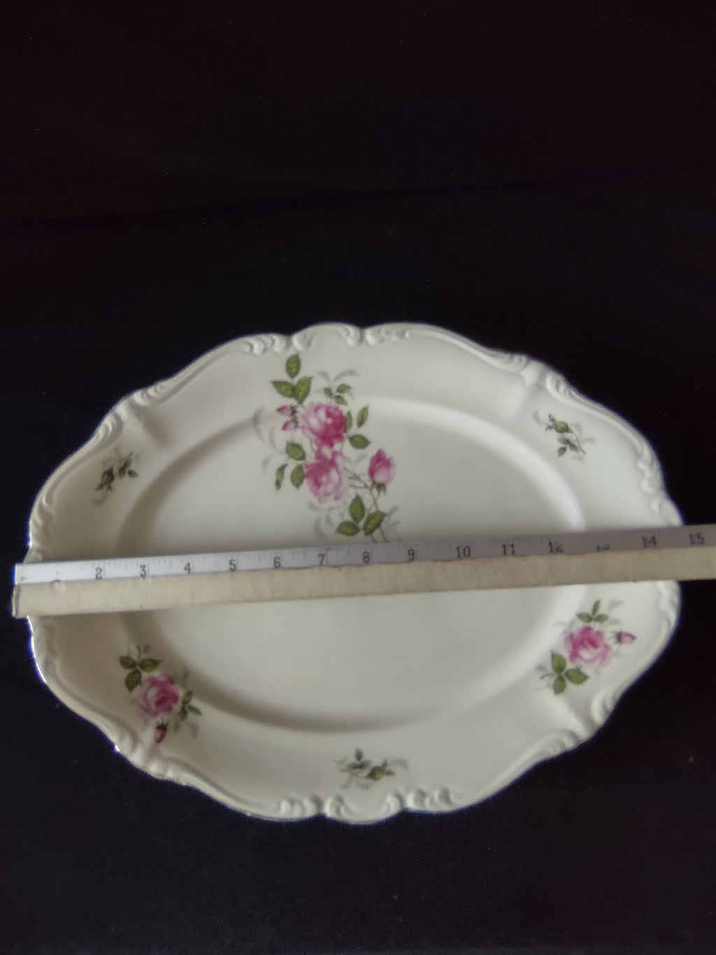 Vintage Rosenthal Pink Rose Oval Serving Platter - rose cluster detail