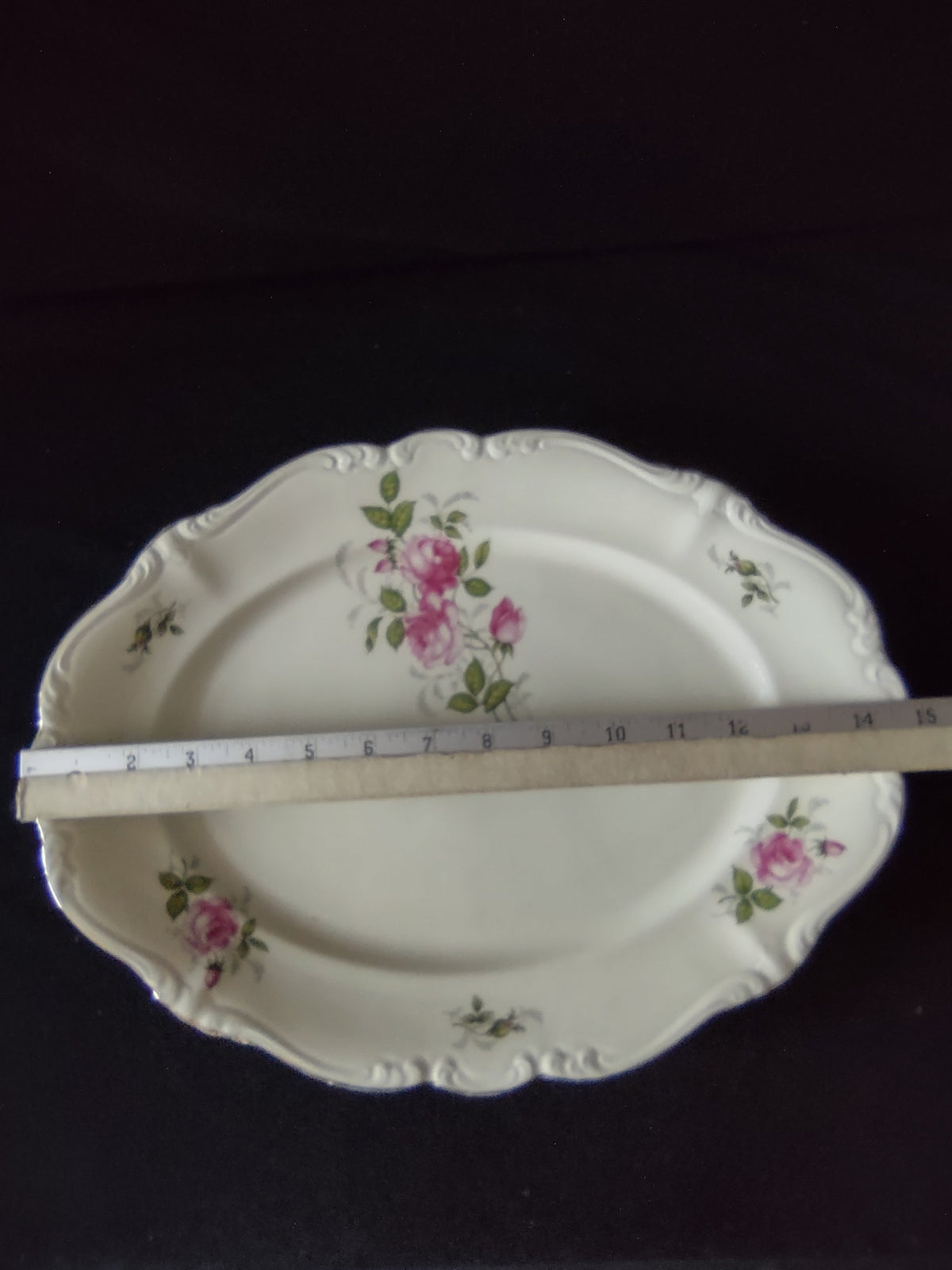 Vintage Rosenthal Pink Rose Oval Serving Platter - rose cluster detail