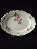 Vintage pink rose oval serving platter - back view close up