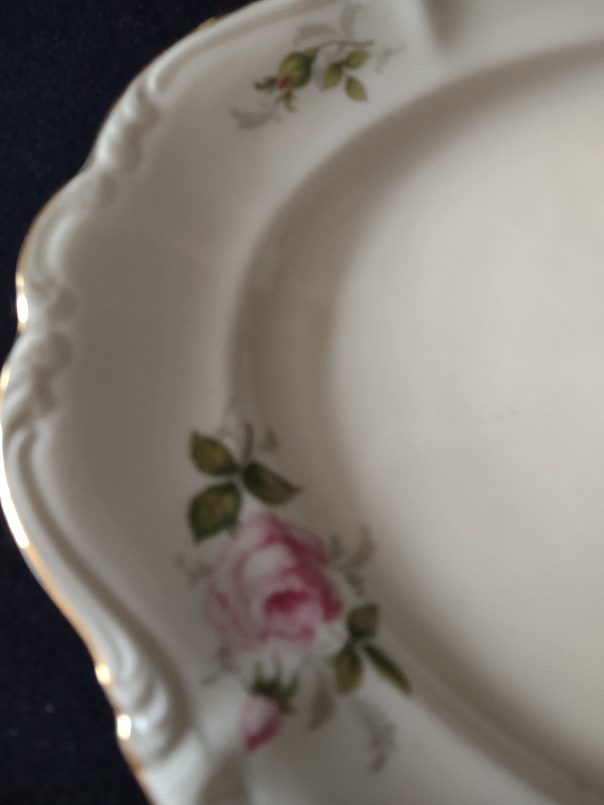 Vintage pink rose oval serving platter - size measurement