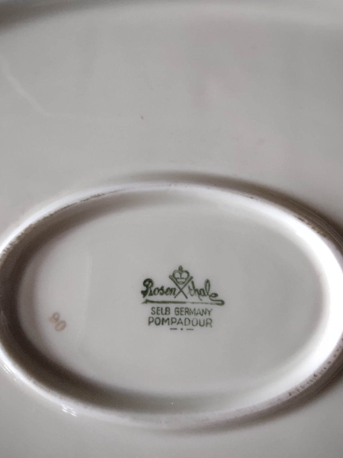 Vintage pink rose oval serving platter - full back view