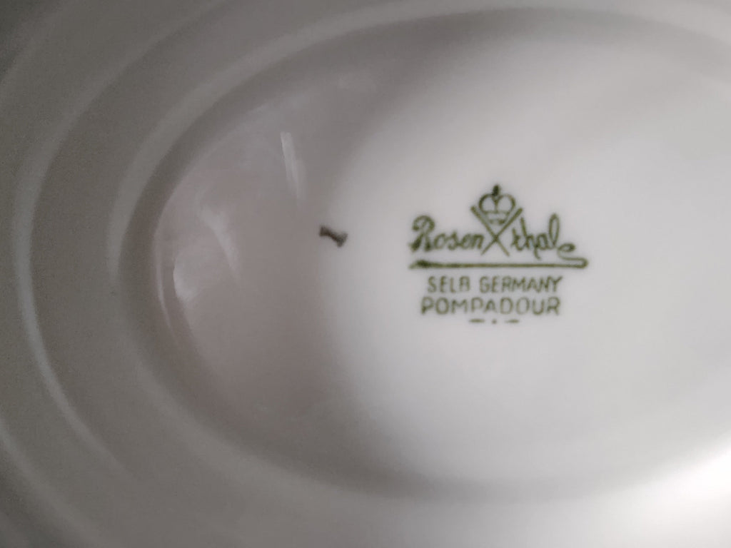 Rosenthal Pompadour pink rose pattern close-up on gravy boat body