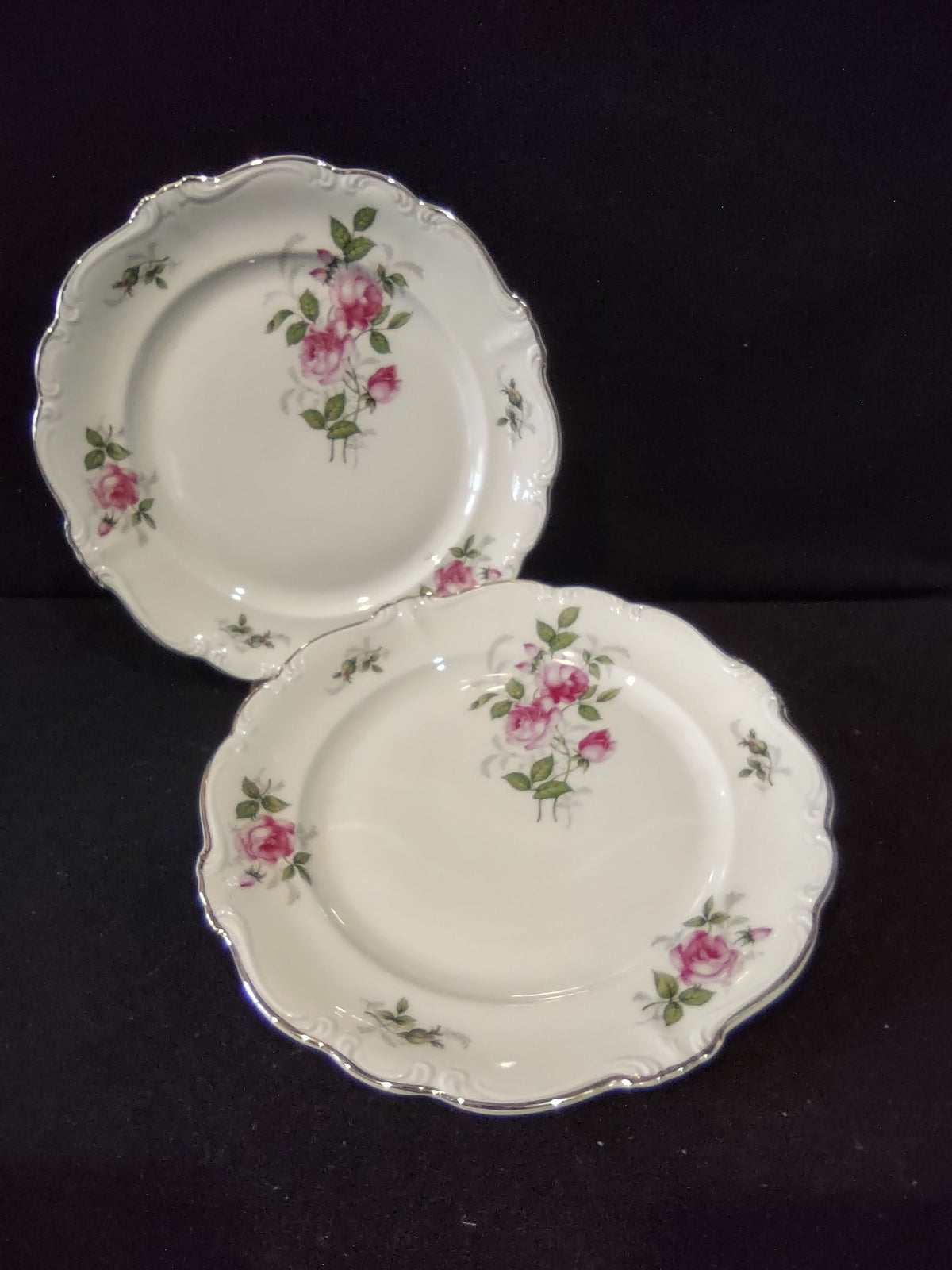 Vintage Rosenthal Pompadour Pink Rose Plate Set of 2 gold trim
