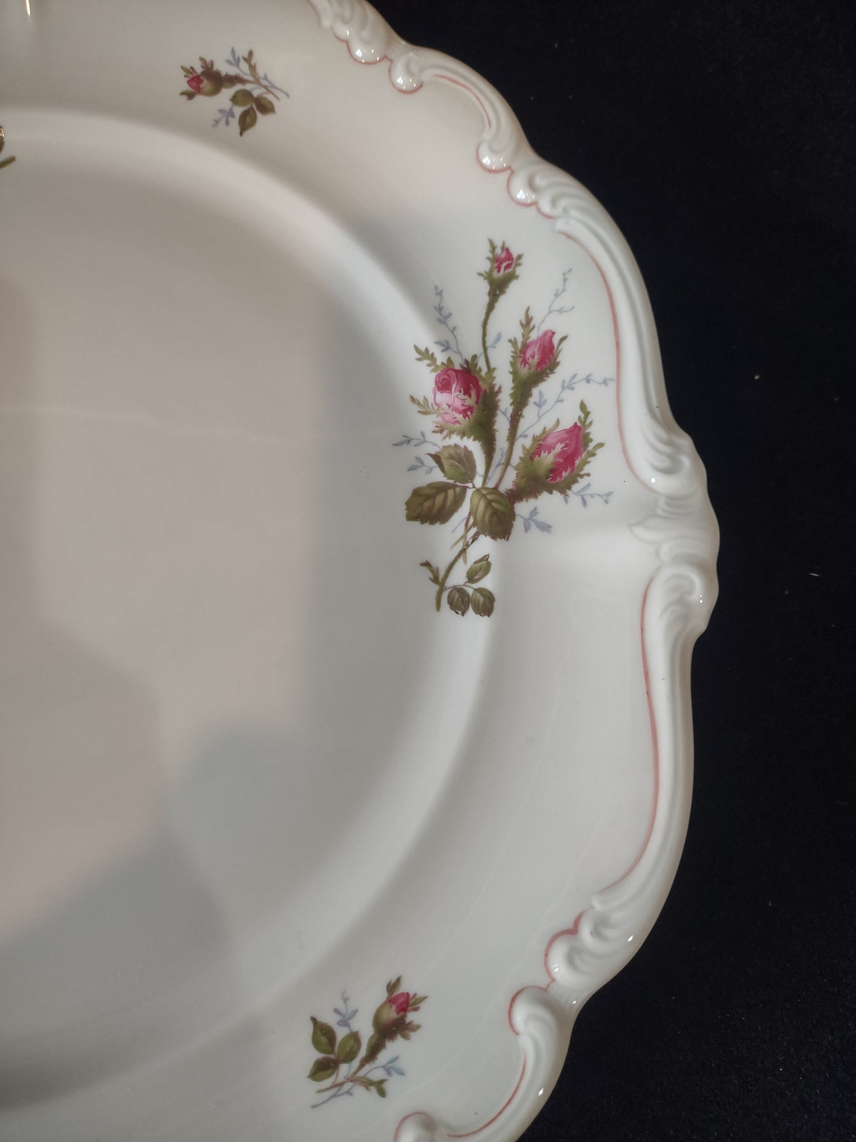 Vintage Rosenthal Pompadour Pink Rosebud Plate - side rim detail