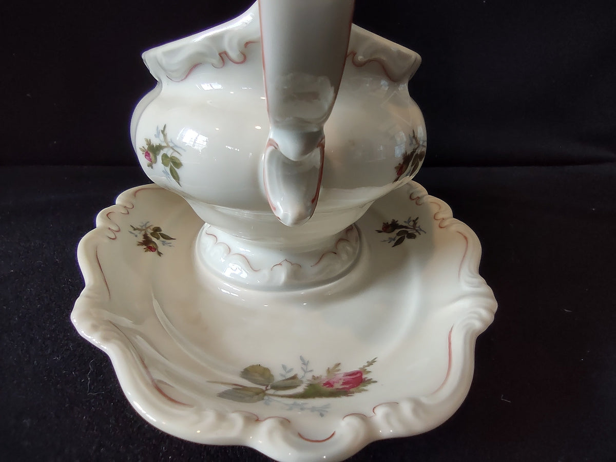Vintage rosebud gravy boat with ruler for scale