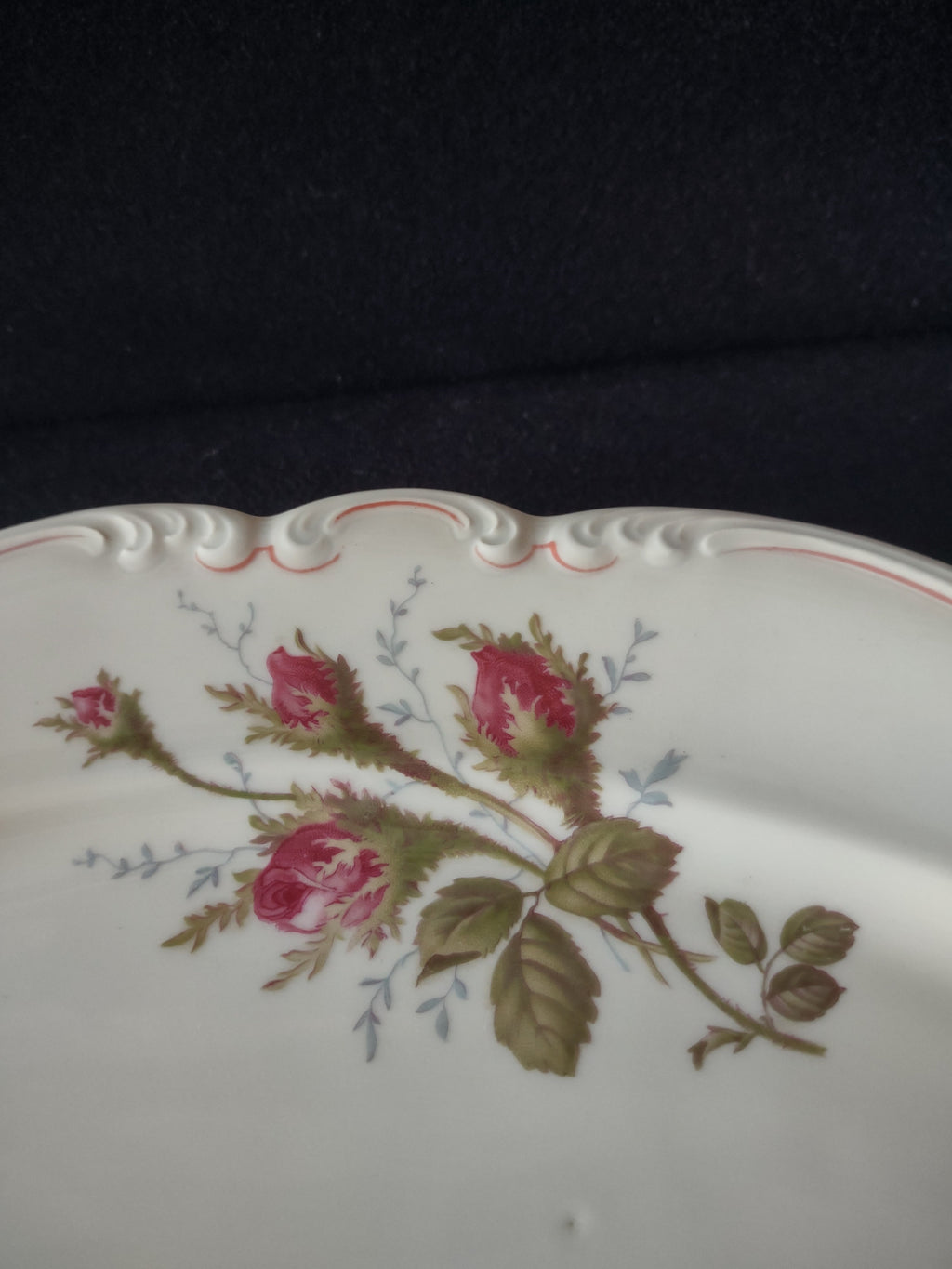 Rosenthal Moss Rose oval platter - rosebud detail close-up