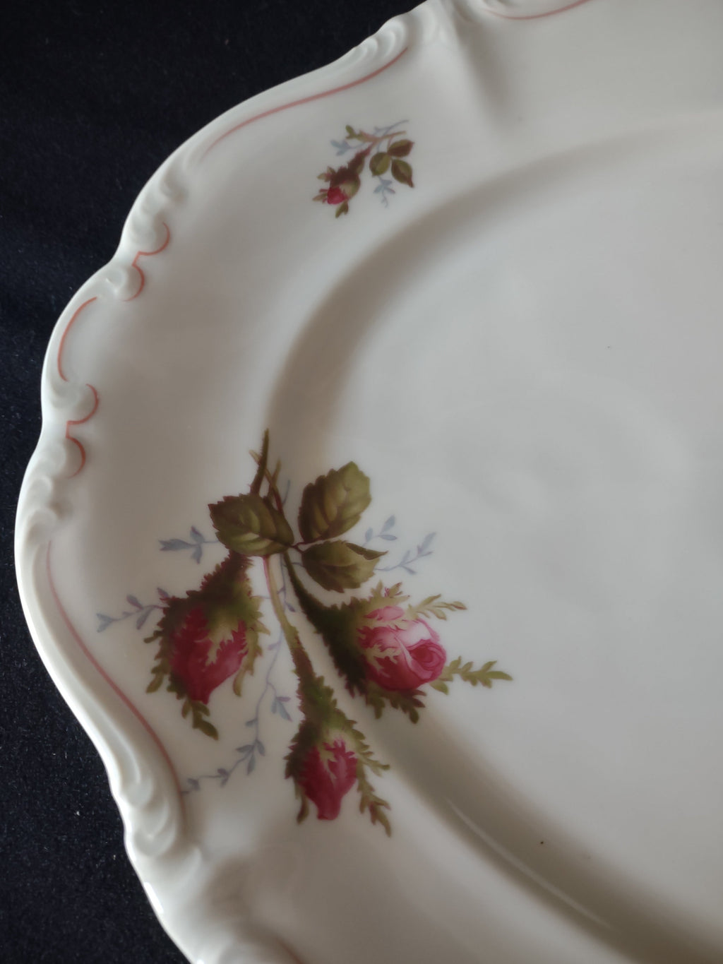 Rosenthal Moss Rose oval platter - rim scrollwork detail