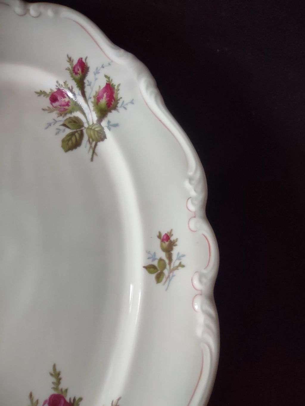 Rosenthal Moss Rose oval platter - rim and pattern detail
