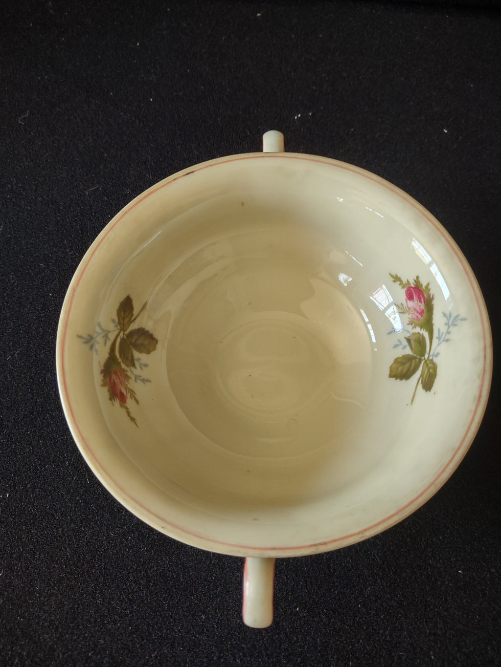 Rosenthal Pompadour cream soup bowl exterior rose detail
