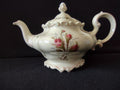 Vintage Pink Rose Rococo Teapot - front view with lid