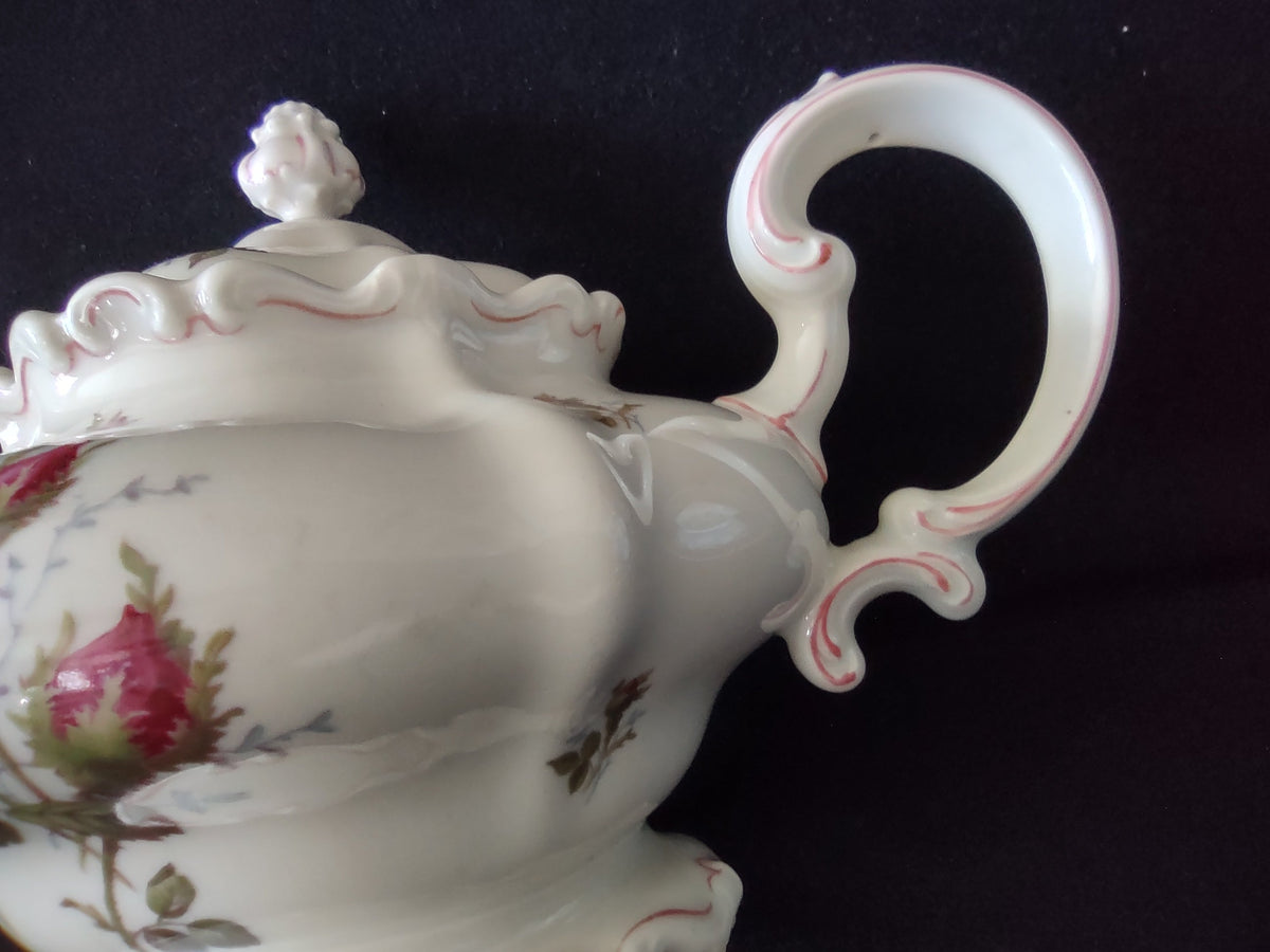 Vintage Pink Rose Rococo Teapot - side view