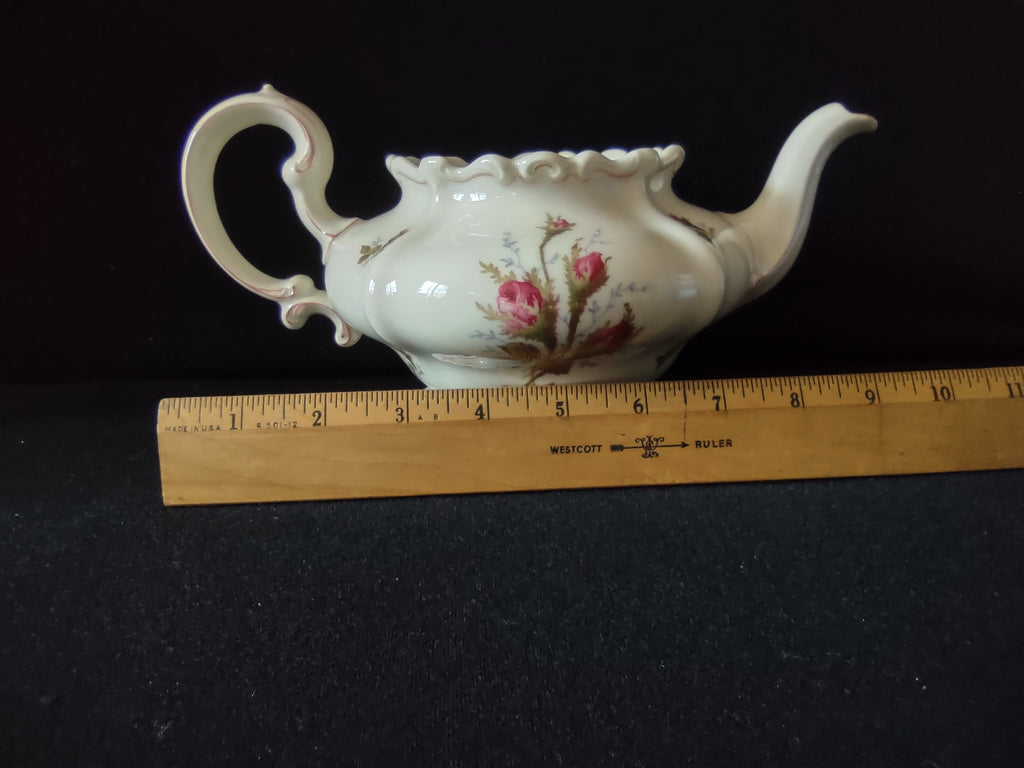 Vintage Pink Rose Rococo Teapot - top view with lid