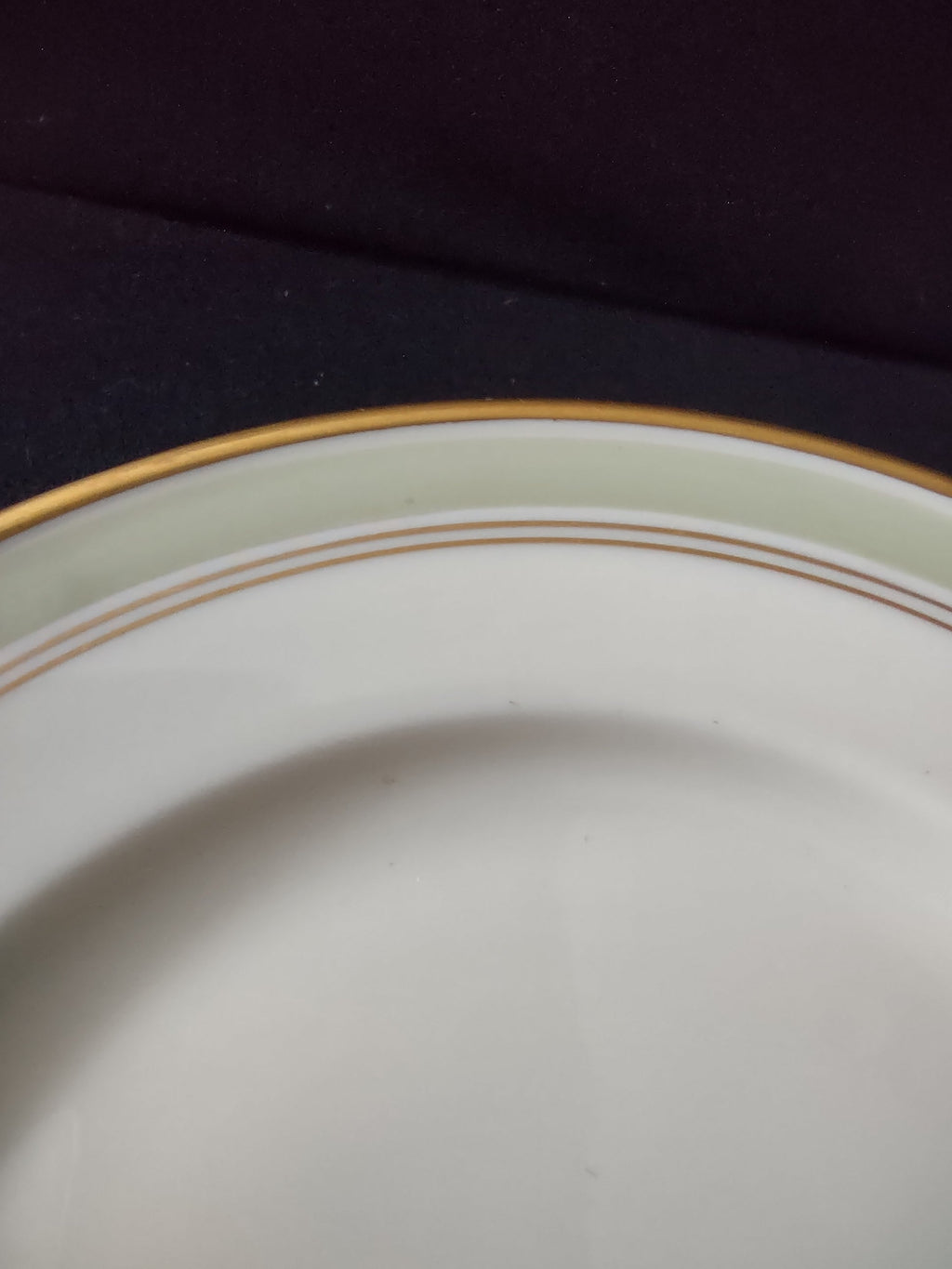 Vintage Hutschenreuther Turvel White & Sage Green Gold Rim Plate - back view